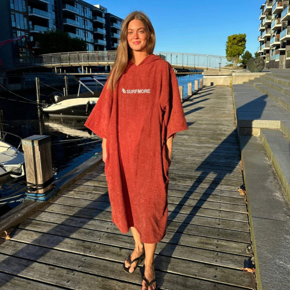 SURFMORE Ocean badeponcho til voksne - Bomuld - Brick